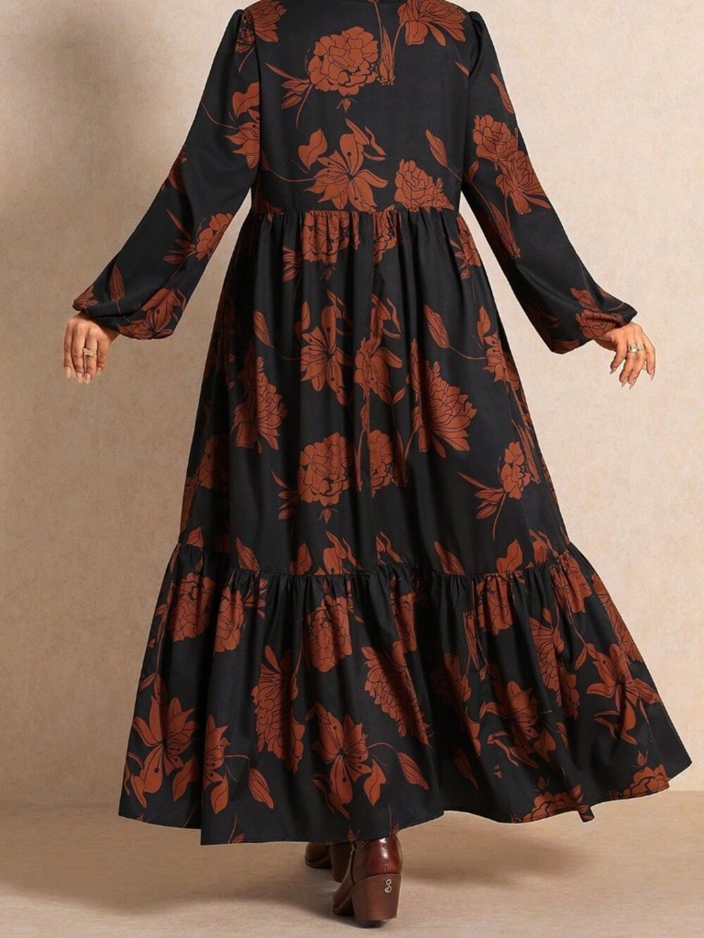 Multicolor Elegant Women's Plus Size Floral V-Neck Long A-Line Dress - Picture 2 of 7